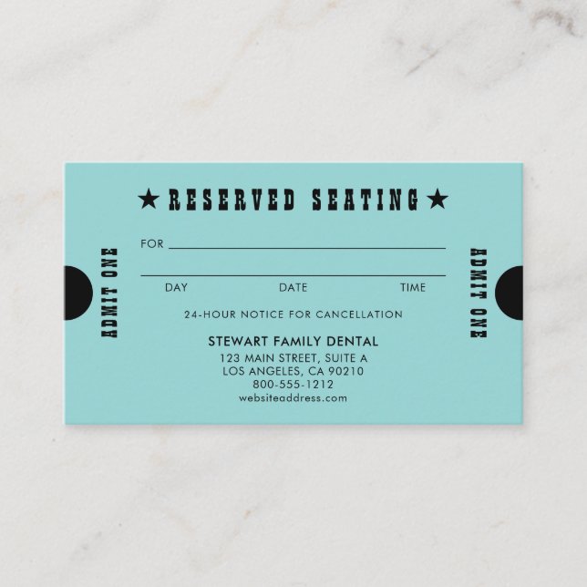 Aqua Vintage Reserved Seating Dental Appointment (Front)