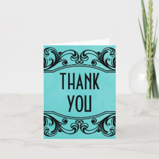 Aqua Vintage Swirls Thank You Card