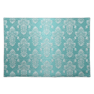 Aqua Vintage Teal Damask Pattern Cloth Placemat