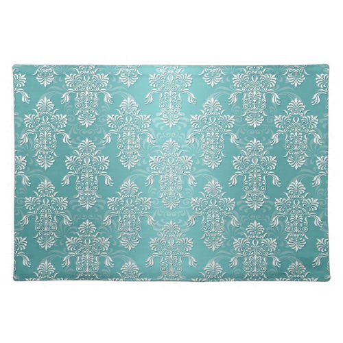 Aqua Vintage Teal Damask Pattern Cloth Placemat