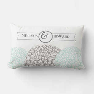 Aqua Vintage Zinnias Wedding Ring Bearer Pillow