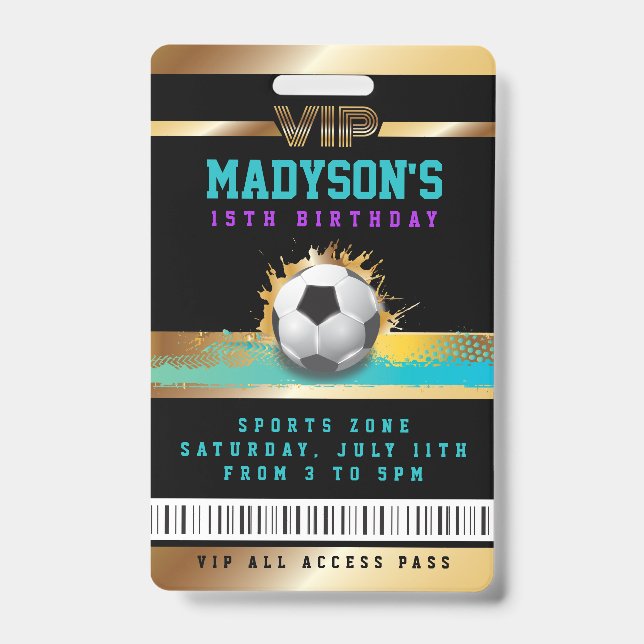 Aqua VIP SOCCER ALL ACCESS Gold Pass Badge (Front)