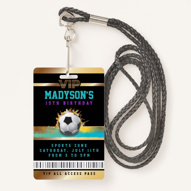 Aqua VIP SOCCER ALL ACCESS Gold Pass Badge (Front with Lanyard)