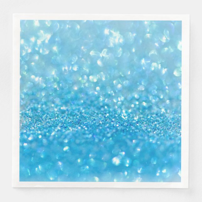 Aqua Water Baby Blue Glitter Paper Dinner Napkins (Front)