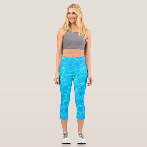 Aqua Water Pattern With Reflection Waves Capri Leggings