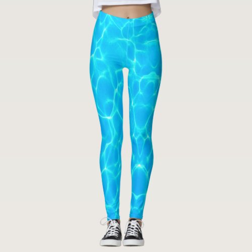 Aqua Water Pattern With Reflection Waves Leggings