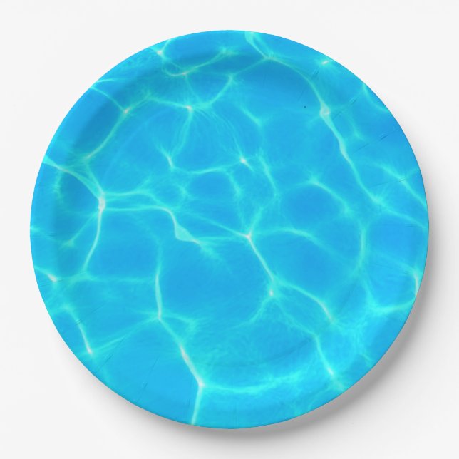 Aqua Water Pattern With Reflection Waves Paper Plates (Front)