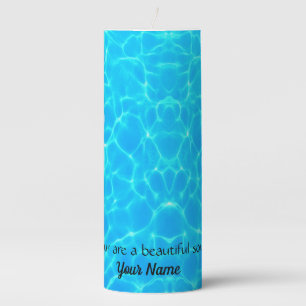 Aqua Water Pattern With Reflection Waves Pillar Candle
