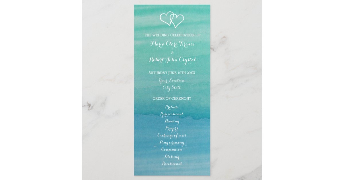 beach wedding program destination wedding programs aqua watercolor printed wedding ceremony programs order of service