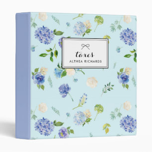 Aqua Watercolor Blue Hydrangeas Floral Pattern 3 Ring Binder