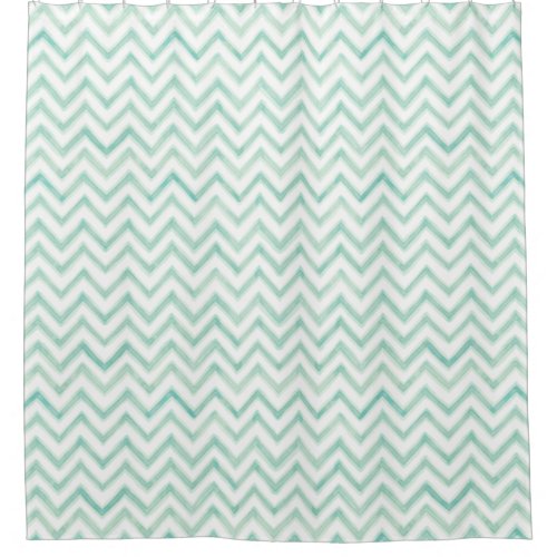 Aqua Watercolor Chevron Striped Zig Zag Pattern Shower Curtain