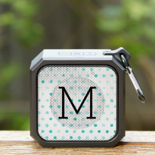 Aqua Watercolor Dots Monogram Bluetooth Speaker