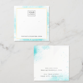 Aqua watercolor foil border earring display card
