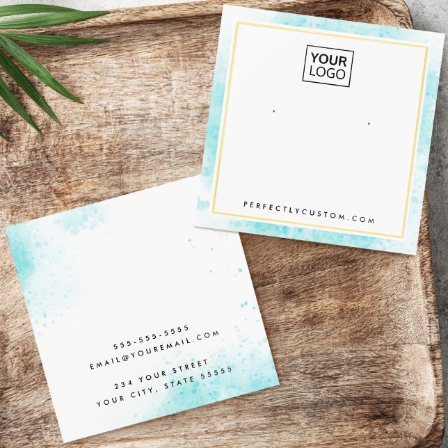 Aqua watercolor foil border earring display card (Aqua watercolor foil border earring display card)
