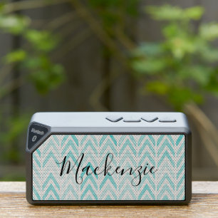Aqua Watercolor Herringbone Monogram Bluetooth Speaker