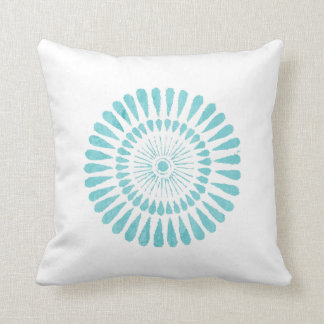 Aqua Watercolor One Aqua Sunburst White Pillow