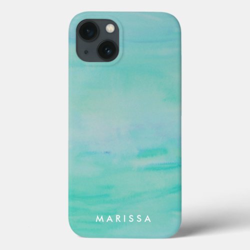 Aqua Watercolor Personalized iPhone Case