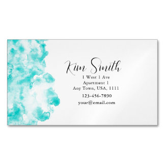 Aqua Watercolor Return Address Label Business Card Magnet