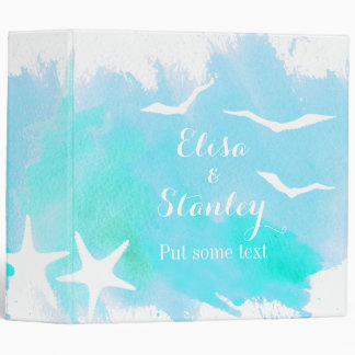 Aqua watercolor, starfish beach wedding planner binder