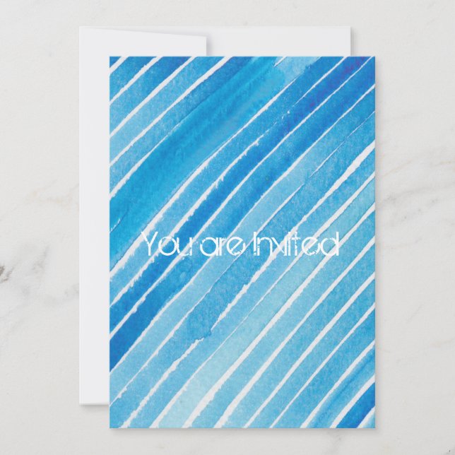 Aqua Watercolor Stripes Baby Shower Invitation (Front)