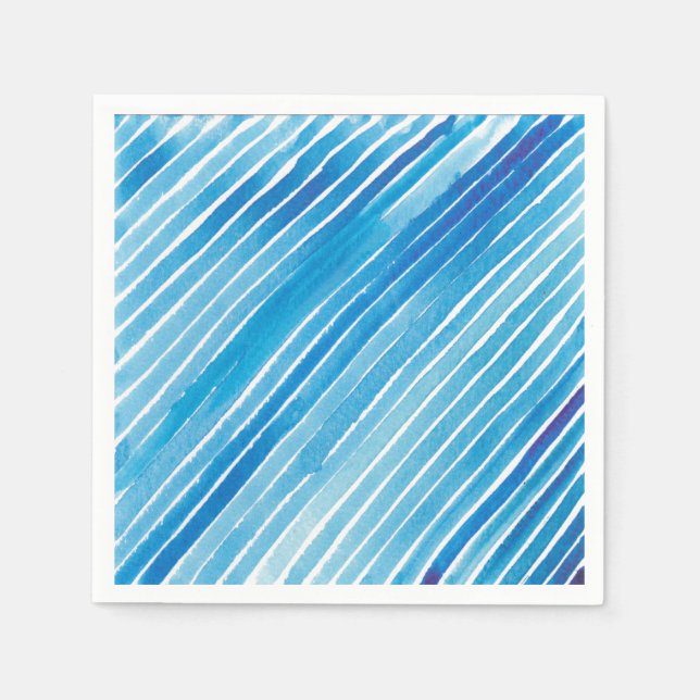 Aqua Watercolor Stripes Paper Napkins (Front)