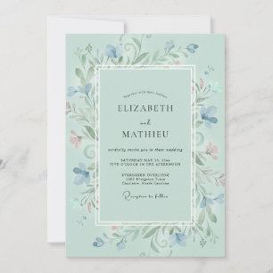 Aqua Watercolor Vine Wedding Invitation
