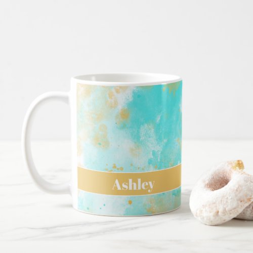 Aqua Watercolor Wash  Customizable Name Mug