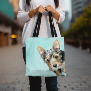 Aqua Watercolor with Pet Photo Tote Bag