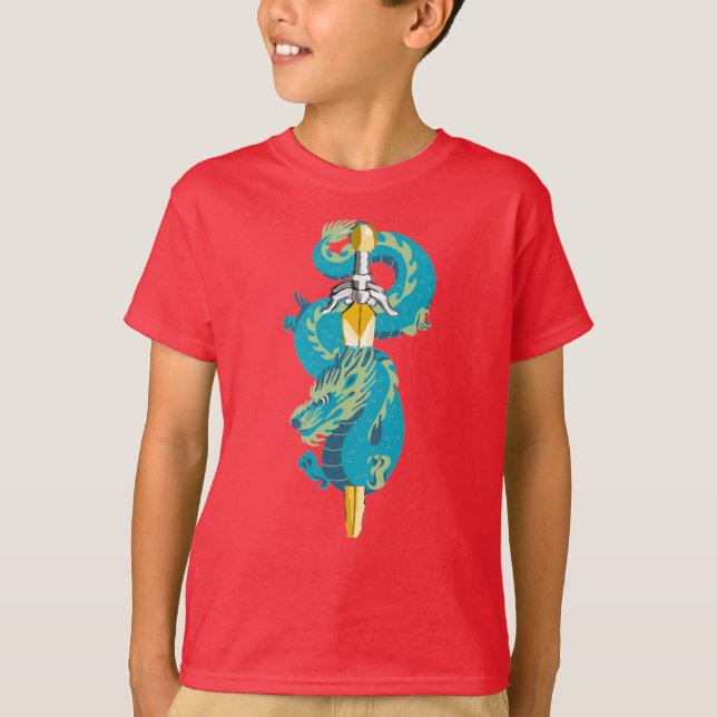 Aqua Wave blue Dragon Sword T-Shirt (Front)