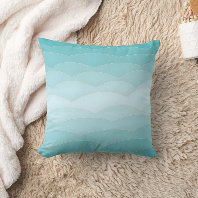 Aqua Wave Gradient | Modern Ocean Pattern Throw Pillow (Blanket)