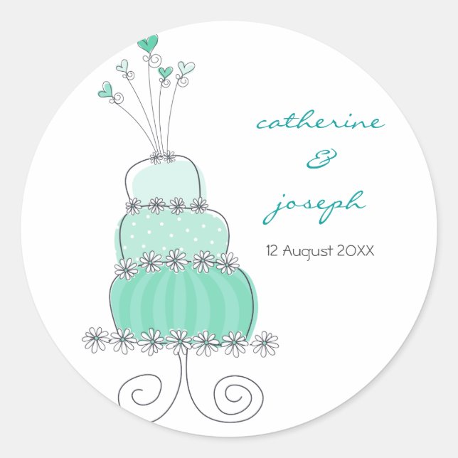Aqua Wedding Cake Thank You Gift Label Sticker (Front)