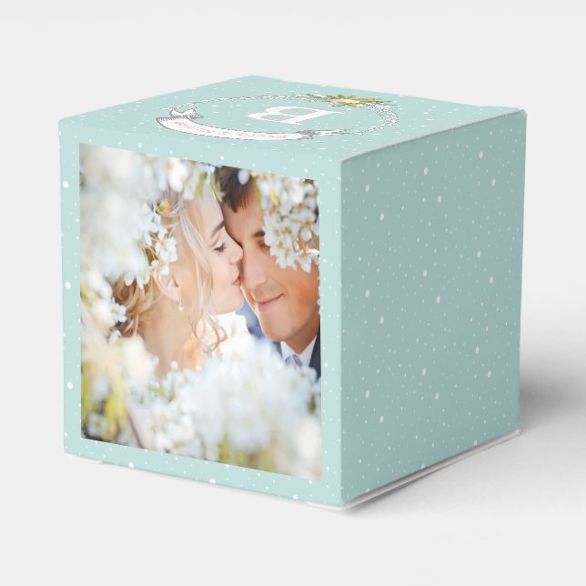 Aqua Wedding Favor Box Your Photos Monogram Names (Back Side)