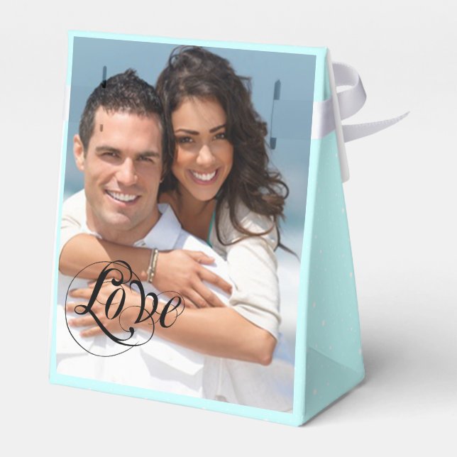 Aqua Wedding Favor Box Your Photos Monogram Names (Back Side)