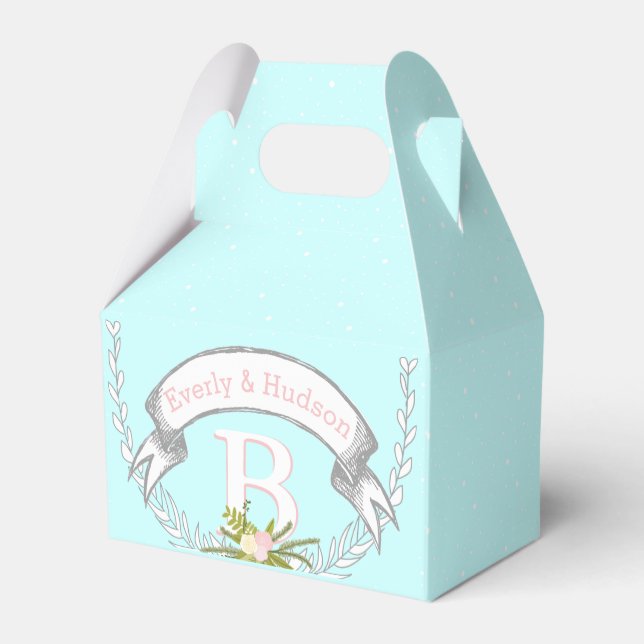 Aqua Wedding Favor Box Your Photos Monogram Names (Back Side)