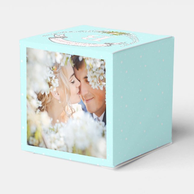 Aqua Wedding Favor Box Your Photos Monogram Names (Back Side)