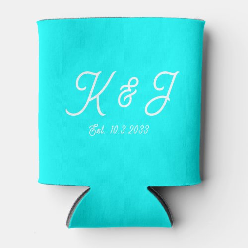 Aqua Wedding Favor Monogrammed Can Cooler