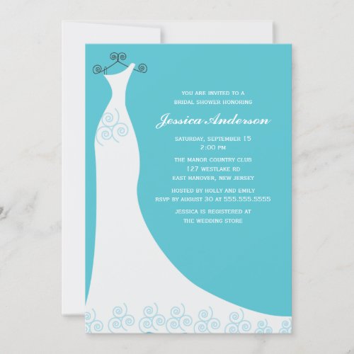 Aqua Wedding Gown Bridal Shower Personalized Invitation