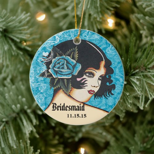 Aqua Wedding Gown Bridesmaid Christmas Ornament