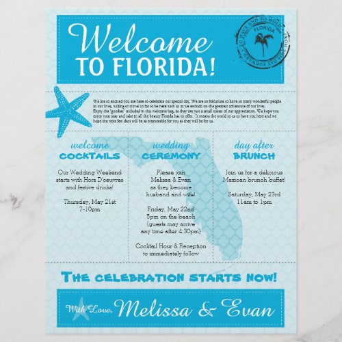 Aqua Wedding Starfish Welcome Letter for Florida