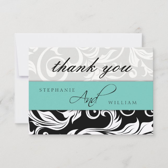 Aqua Wedding Thank You Card (Front)