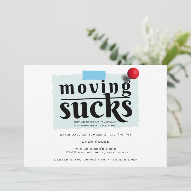 Aqua We're Moving Modern Funny Farewell Party Invitation (Standing Front)