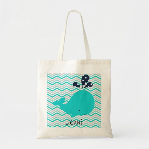 Aqua Whale on Aqua Chevron Stripes Custom Bag