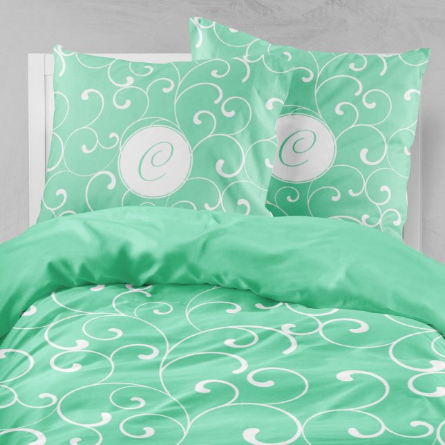 Aqua Whimsical Curls Pattern Duvet Cover (A refreshing whimsical curls pattern in aqua and white for a stylish duvet cover.)