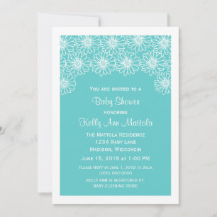Aqua Whimsical Daisies Baby Shower Invite