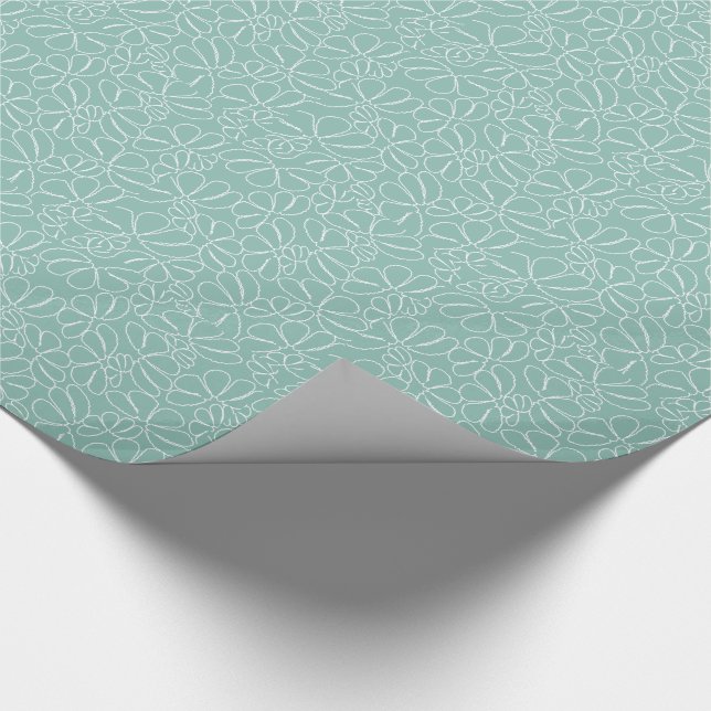 Aqua Whimsical Ikat Floral Petal Doodle Pattern Wrapping Paper (Corner)