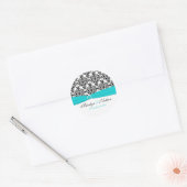Aqua, White, and Black Damask 1.5" Round Sticker (Envelope)