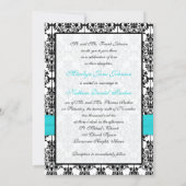 Aqua, White and Black Damask II Wedding Invitation (Back)