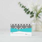 Aqua, White and Black Damask Placecards (Standing Front)