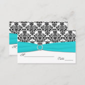 Aqua, White and Black Damask Placecards (Front/Back)