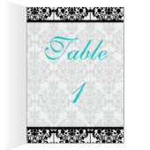 Aqua, White and Black Damask Table Number Card (Inside (Right))